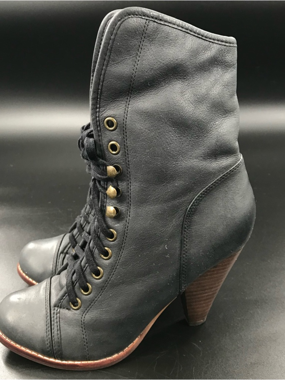 Aldo Black Lace-Up Stacked Heel Ankle Boots Size 37